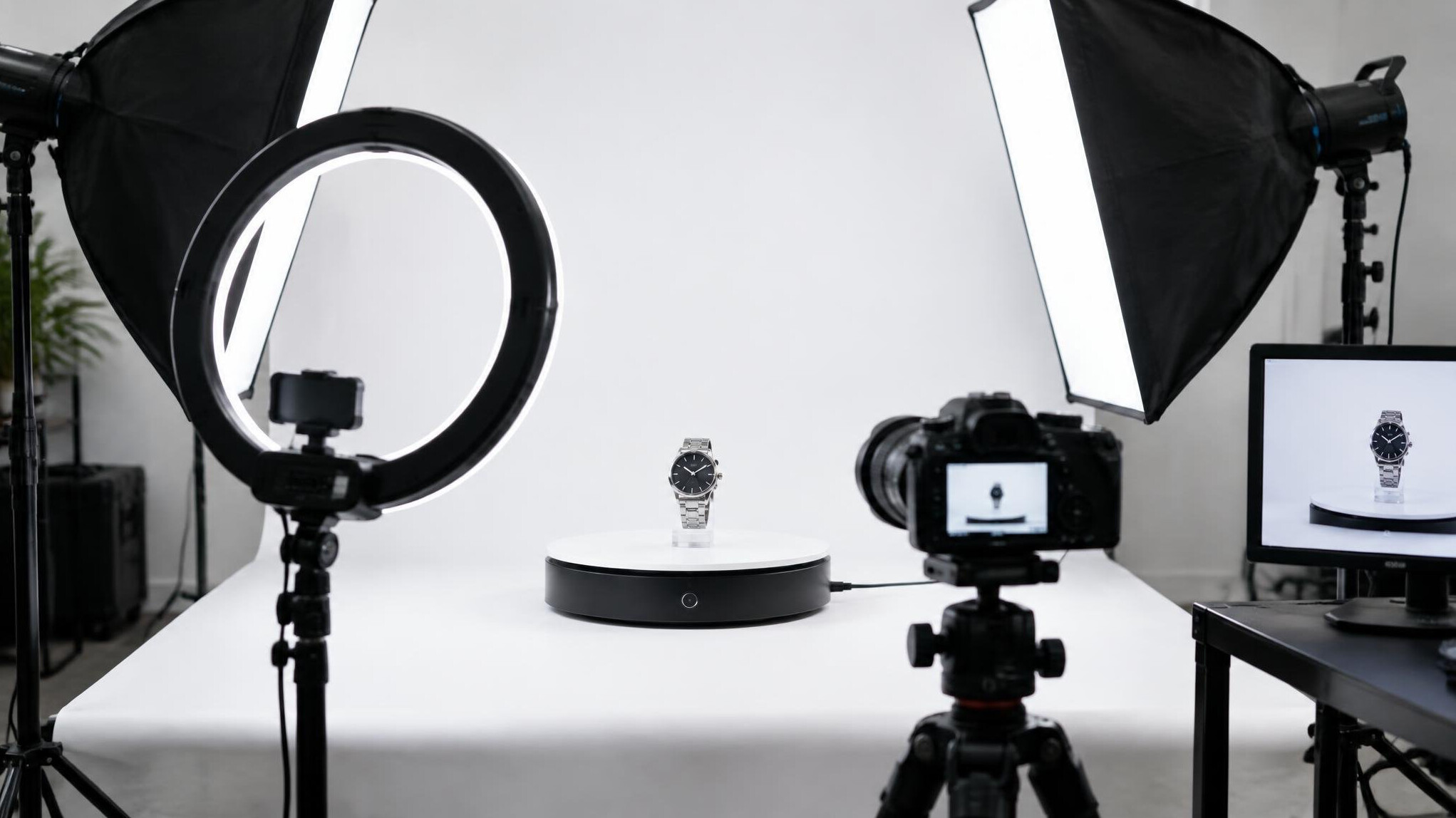 Product commercial video shoot with studio lighting