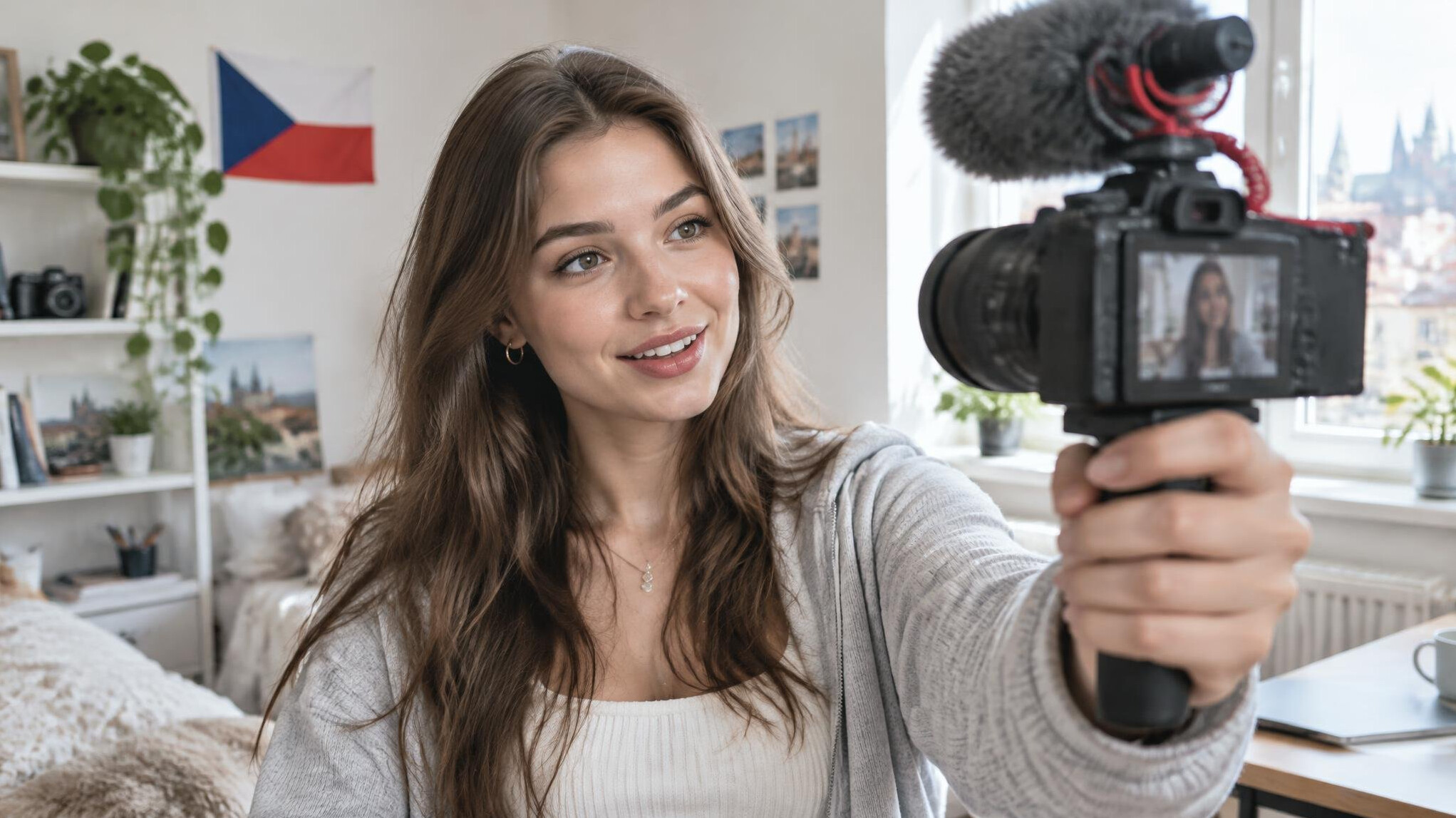 Content creator filming with a handheld camera